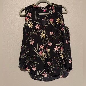 Vince Camuto Black Floral Sleeveless Blouse